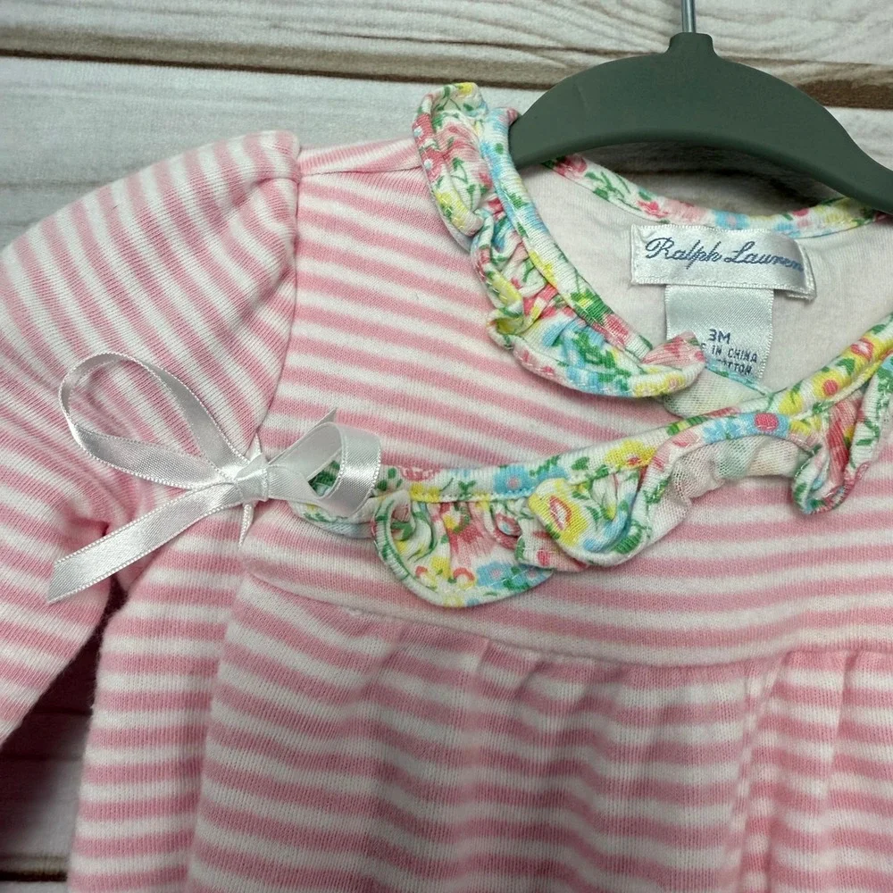 Ralph Lauren Baby Girl‎ 3M Floral Collar Long Sleeve Romper